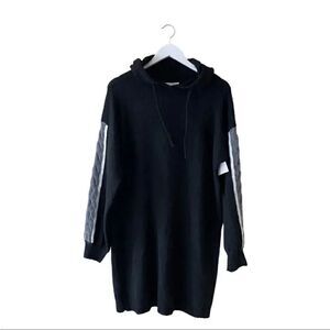 StitchDrop Fuzzy Black Grey Cozy Oversized Hooded Sweater Dress Sleeves Sz XL